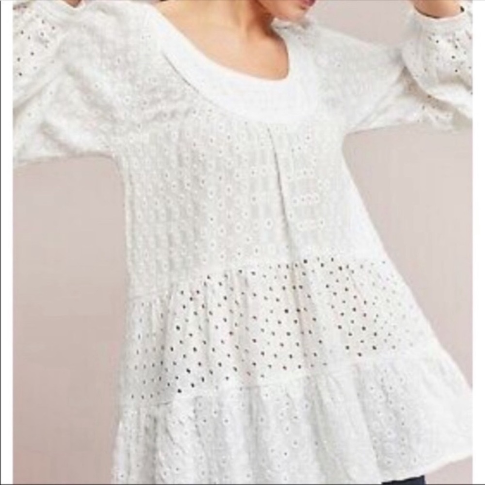 Anthropologie White Eyelet Peasant Tunic